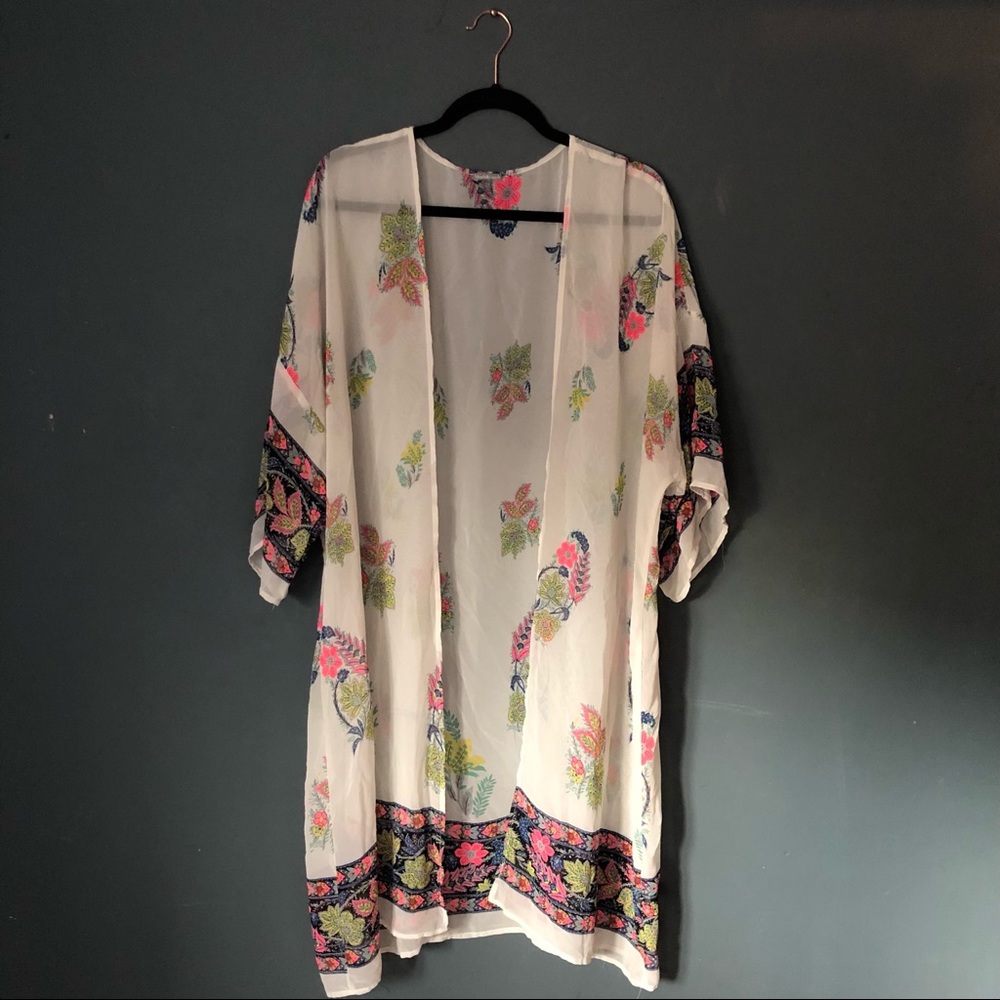 Plus Floral Kimono-Style Cover Up